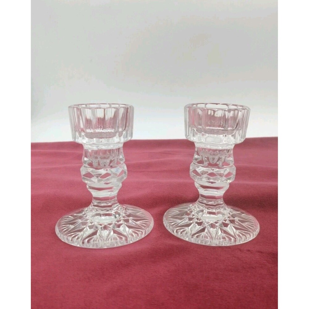 VTG Set of 2 Beyer 24% Lead Crystal Taper Candle Holders West Germany (read)